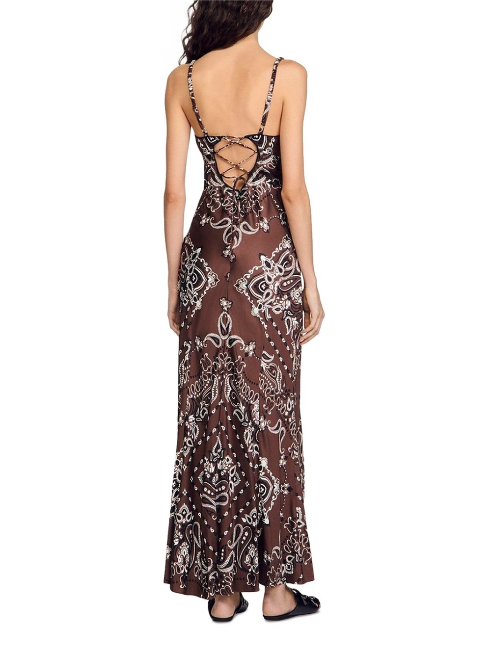 Sandro Brown and White Paisley Maxi Slip Dress - Picture 2 of 4